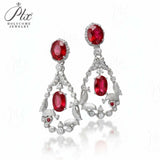 Ruby Sapphire Earrings Lab Grown Gemstones Oval Shape 925 Sterling Silver with Certificate Vintage Style Ornate Wedding Charms