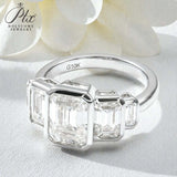 Moissanite Ring with Emerald Cut Crafted in 10K/14K/18K Gold Geometric Layered Band Vintage Wedding Ring Anniversary Gift for