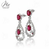 Ruby Sapphire Earrings Lab Grown Gemstones Oval Shape 925 Sterling Silver with Certificate Vintage Style Ornate Wedding Charms