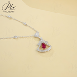 Lab-Grown Ruby and Sapphire Necklace with Pear-Cut 925 Sterling Silver Vibrant Pendants Stackable Exquisite Jewelry for Women