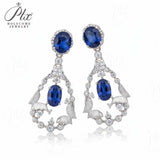Ruby Sapphire Earrings Lab Grown Gemstones Oval Shape 925 Sterling Silver with Certificate Vintage Style Ornate Wedding Charms