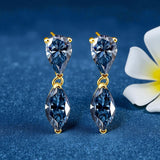 Moissanite Earrings with 4CT Multicolor Pear Marquise Cut Moissanite 925 Silver Ear Stud for Woman Fashion Daily Christmas Jewely