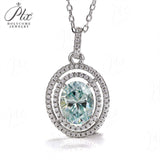 3CT Oval Shape Fancy Vivid Blue Moissanite S925 Sterling Silver Double Hollow Halo Pendant Necklace