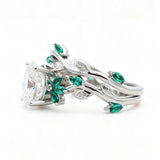 Custom Ring with Oval Moissanite Accented by Green Marquise  Exclusively Designed for Women Suitable as a Commemorative Gift