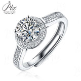 Round Shape Moissanite Halo Half-Eternity Adjustable Ring