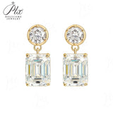 Moissanite Round Cut+Emerald Cut D White Earrings White Gold Yellow Gold Designer Studs Fine Jewelry Anniversary Wedding Gift
