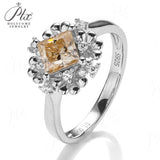 Floral Princess Square Cut Champagne Moissanite Ring Women Only Gifts For Festivals And Anniversaries