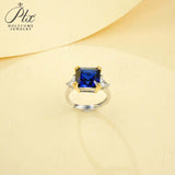 Ring with 4-6.9CT Asscher Cut Lab Grown Ruby Sapphire Colombian Padparadscha 925 Silver for Christmas Exquisite Gift Fancy