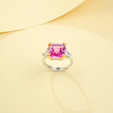 Ring with 4-6.9CT Asscher Cut Lab Grown Ruby Sapphire Colombian Padparadscha 925 Silver for Christmas Exquisite Gift Fancy
