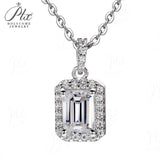 Emerald Cut 1/2CT 925 Sterling Silver Halo Moissanite Pendant Necklace Women Only Gifts For Festivals And Anniversaries
