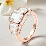 Moissanite Ring with Emerald Cut Crafted in 10K/14K/18K Gold Geometric Layered Band Vintage Wedding Ring Anniversary Gift for