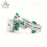 Custom Ring with Oval Moissanite Accented by Green Marquise  Exclusively Designed for Women Suitable as a Commemorative Gift