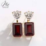 Lab Grown Gemstone Earrings Spark Emerald Cut 925 Sterling Silver Ruby/Emerald/Moissanite 2 Ways Wear for Women Hypoallergenic Versatile Daily Wear