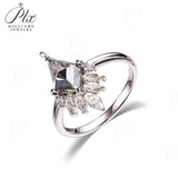 Engagement Ring Salt and Pepper Moissanite Diamond Pear Cut 925 Sterling Silver Plated with 18k Gold Wedding Jewelry Vintage