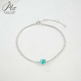 Lab-Grown Gemstone Bracelet Round Ruby Colombian Paraiba Four-Prong 925 Sterling Silver CZ Accents Christmas Gift NoFade Quality