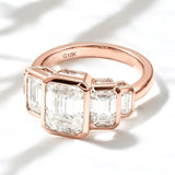 Moissanite Ring with Emerald Cut Crafted in 10K/14K/18K Gold Geometric Layered Band Vintage Wedding Ring Anniversary Gift for