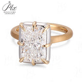 Radiant Cut Ring with 5CT D Color Moissanite Diamond 10k 14k 18K Gold Plated 925 Silver for Women Man Engagement Wedding Jewely
