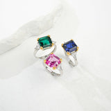 Ring with 4-6.9CT Asscher Cut Lab Grown Ruby Sapphire Colombian Padparadscha 925 Silver for Christmas Exquisite Gift Fancy