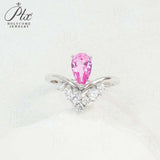 Crown Ring 5X8mm Pear Lab Grown Ruby Sapphire Zambian Padparadscha 925 Silver Ring for Women Man Engagement Christmas Party Gift