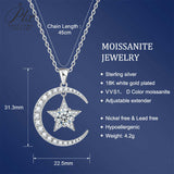 925 Sterling Silver Gold-Plated Moon and Star Pendant Necklace Set with D/VVS1 Grade Moissanite Suitable As A Gift