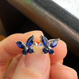 925 Sterling Silver / 10K / 14K / 18K Black-Plated Stud Earrings for Women - Butterfly Design with D-Color Moissanite Ruby Sapphire & Emerald