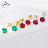 S925 Silver Lab Ruby Emerald Screw Earring 5.0mm Lab-Grown Gemstone Round Stone Fine Jewelry Gift Jewelry For Women Ear Jewel