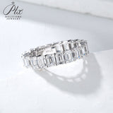 High Quality 4 Prong Emerald Cut DEF VS Lab Diamond Eternity Band 925 Sterling Silver Ring Proposal Ring