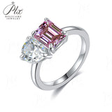 Two-stone Ring Emerald Pear Shape Moissanite Grown Gemstone 925 Sterling Silver Classical Anniversary Gift Couple Holiday Gift
