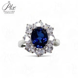 Flower Ring with 1.7-2.5CT Oval Lab Grown Ruby Sapphire Colombian Padparadscha 925 Silver Women Engagement Christmas Party Gift