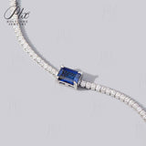 White Gold Emerald Cut Bracelet with Lab Grown Emerald Ruby Sapphire Cultured Gemstone Tennis Bracelet Fine Jewelry Gift