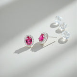 Lab Grown Gemstone Earring 1.7-2CT Oval Ruby Sapphire Colombia With Moissanite S925 Hypoallergenic Earring for Women Girls Gift