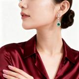 Lab Grown Gemstone Asscher Cut Earrings 10k 14k 18k  Ruby Sapphire  Columbia Emerald VVS1 Clarity Moissanite Diamonds