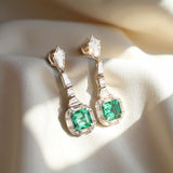 Lab Grown Gemstone Asscher Cut Earrings 10k 14k 18k  Ruby Sapphire  Columbia Emerald VVS1 Clarity Moissanite Diamonds