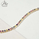 Rainbow Zircon Bracelet Heart Cut Stones Bright Multi-Color Shine Trendy Adjustable Fashion Accessory for Women Gift-Giving