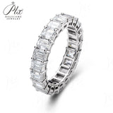 High Quality 4 Prong Emerald Cut DEF VS Lab Diamond Eternity Band 925 Sterling Silver Ring Proposal Ring