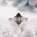 Engagement Ring Salt and Pepper Moissanite Diamond Pear Cut 925 Sterling Silver Plated with 18k Gold Wedding Jewelry Vintage