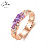 Ring Flower Bud Shape Lab Grown Pink Sapphire 10K 14K 925 Sterling Silver Wedding Band jewelry for Woman Men Romantic Charms