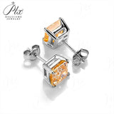 S925 Sterling Silver 4CT Peincess Champagne Moissanite Stud Earrings