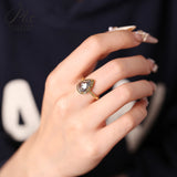 Engagement Ring Salt and Pepper Moissanite Diamond Pear Cut 925 Sterling Silver Plated with 18k Gold Wedding Jewelry Vintage