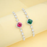 LaLab Grown Columbia Emerald/Ruby 2-3ct Asscher Cut Bracelet White Gold Cultured Gemstone Bangle Luxury Gift for Her