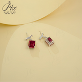 Lab-Grown Ruby Earrings with 8.19CT Emerald-Cut Moissanite S925 Stud Earrings High-End Jewelry Gift