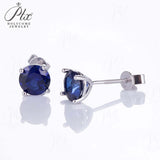 925 Sterling Silver  Lab Grown Gemstone Round Four-Claw Earrings ruby sapphire Emerald Anniversary Collection