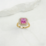 Lab Grown Gemstone Ring with Asscher Cut Ruby Sapphire Zambian Padparadscha 925 Silver As Anniversary Gift Christmas Party