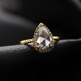 Engagement Ring Salt and Pepper Moissanite Diamond Pear Cut 925 Sterling Silver Plated with 18k Gold Wedding Jewelry Vintage