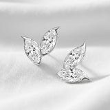 Double Clover Earrings with4CT D Color Marquise Cut Moissanite 925 Silver Plated White Yellow Gold Ear Stud Fashion Daily Jewely