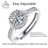 Round Shape Moissanite Halo Half-Eternity Adjustable Ring