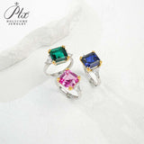 Ring with 4-6.9CT Asscher Cut Lab Grown Ruby Sapphire Colombian Padparadscha 925 Silver for Christmas Exquisite Gift Fancy