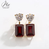 Lab Grown Gemstone Earrings Spark Emerald Cut 925 Sterling Silver Ruby/Emerald/Moissanite 2 Ways Wear for Women Hypoallergenic Versatile Daily Wear
