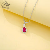 Lab-Grown Ruby Necklace with 925 Silver Vibrant Pear-Cut White Pendant Stackable Exquisite Jewelry for Women