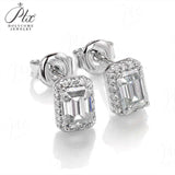 Emerald Cut Moissanite Halo Stud Earrings Women Only Gifts For Festivals And Anniversaries